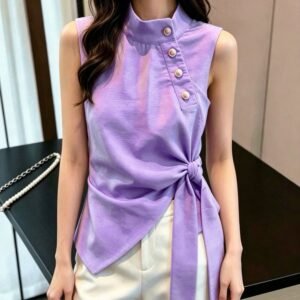 Elegant Purple Versatile Sleeveless Blouse