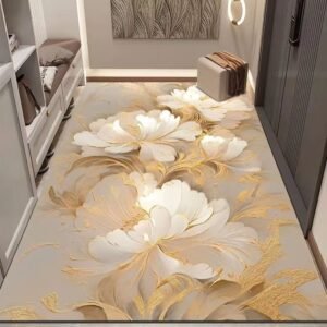 Shimmering Gold Floral-patterned Runner Rug / Carpet