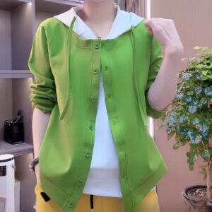 Stylish Color-block Button-up Hooded Cardigan