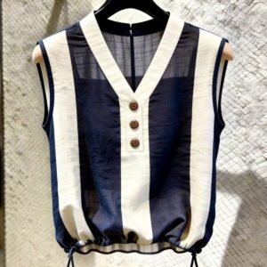 Elegant Blouson Sleeveless V-neck Blouse