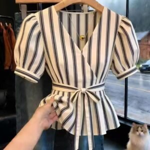 Stylish V-neck Peplum Hem Blouse