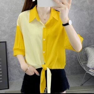 Stylish Vibrant Color-blocked Tie-Hem Blouse